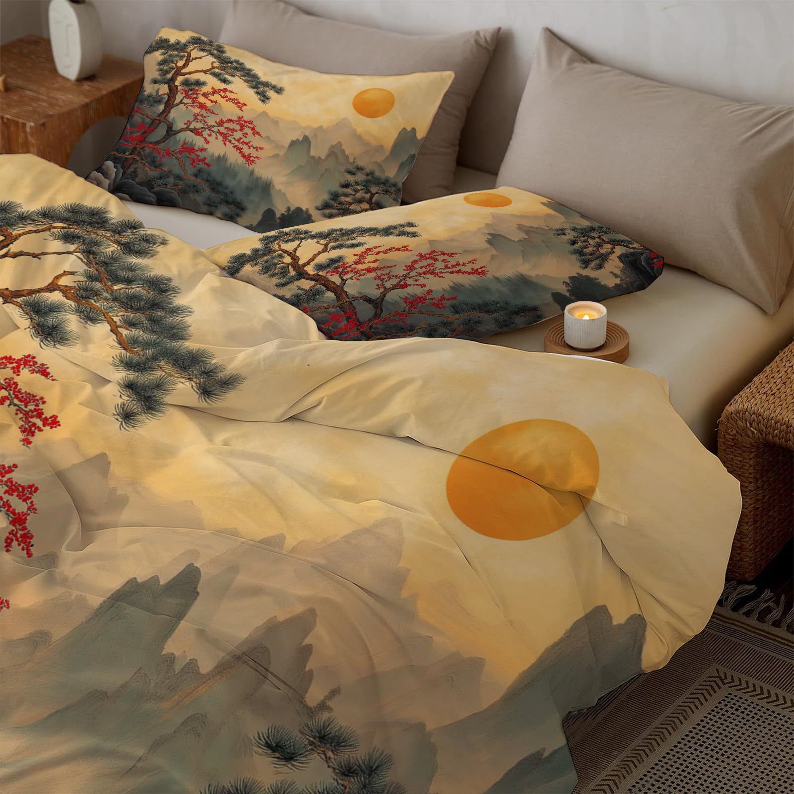 Duvet Cover Sets With Zipper - Japanese Style Waves Queen Duvet Cover