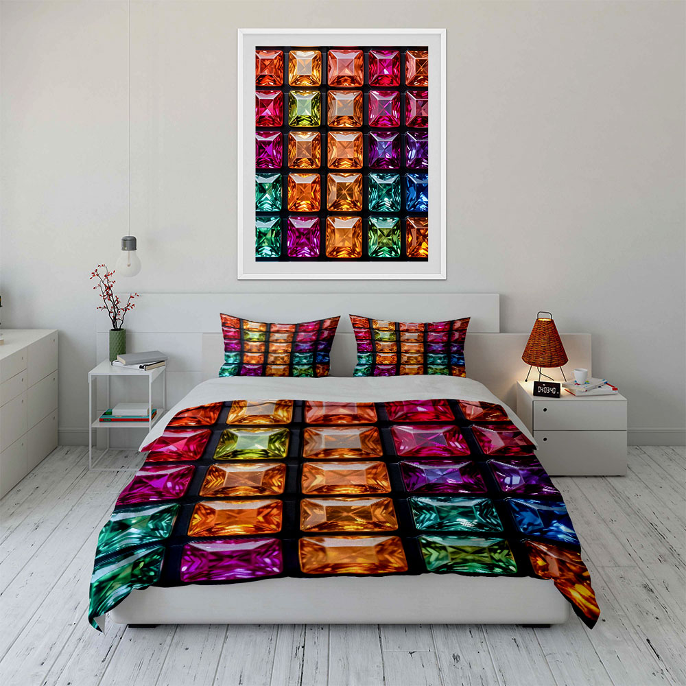 Colorful square gemstones neat - Duvet Cover Sets With Zipper review and price