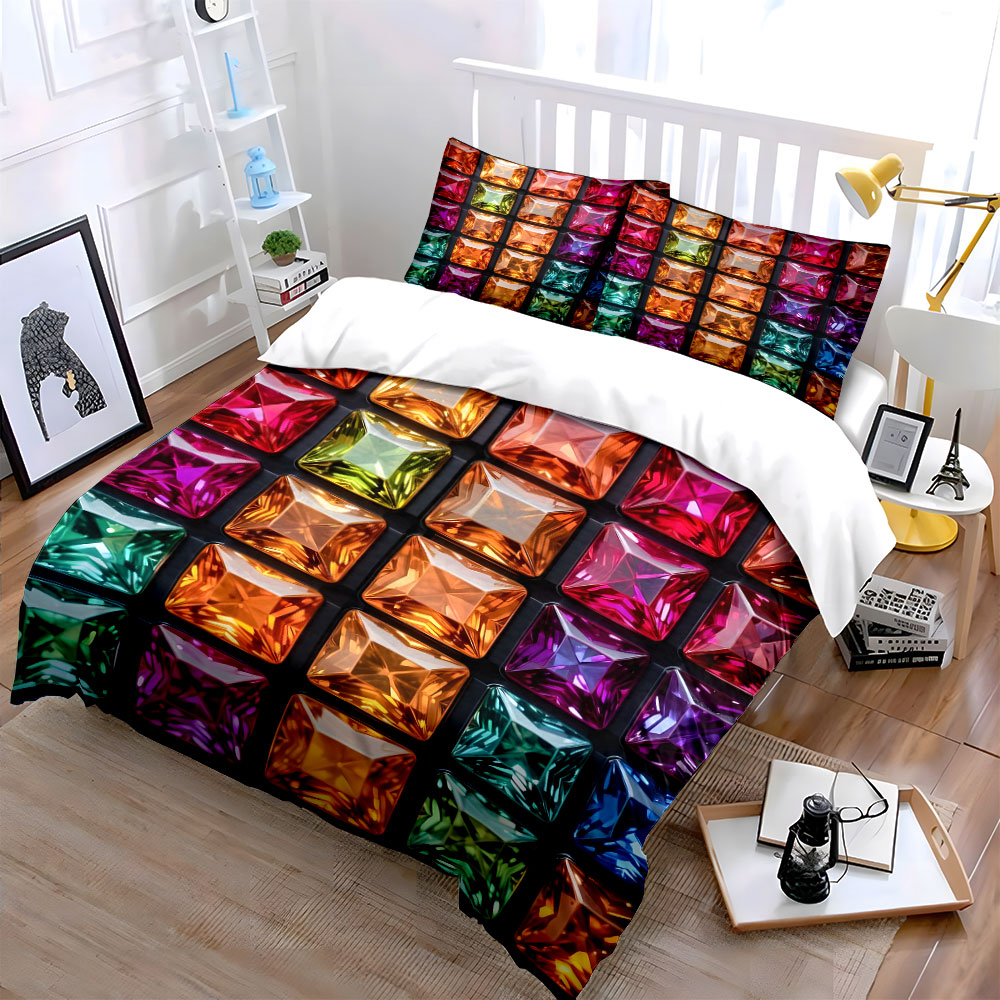 Colorful square gemstones neat - Duvet Cover Sets With Zipper review and price