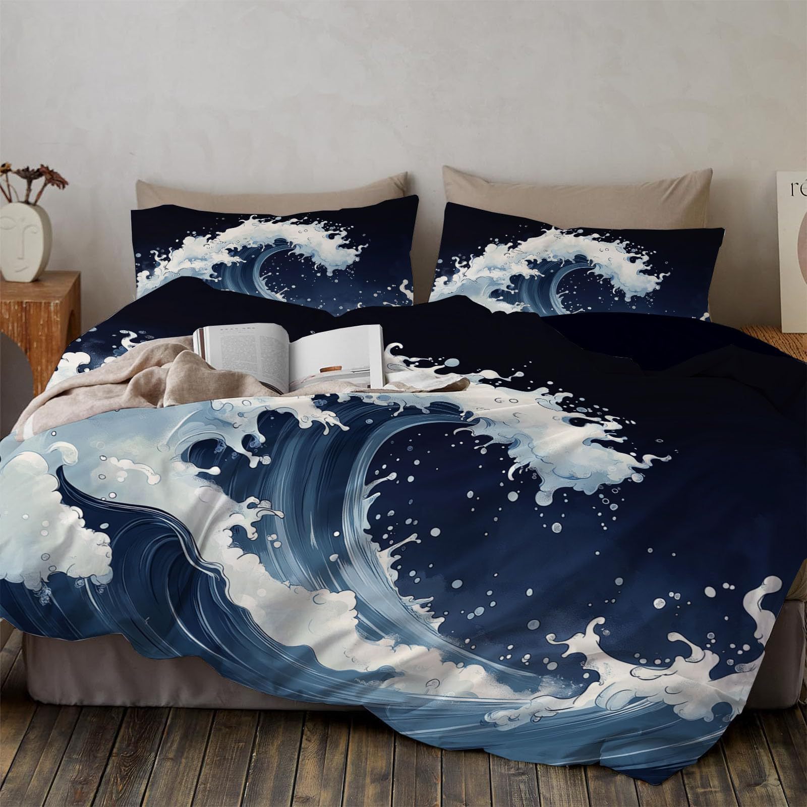 Japanese Style Waves Queen Duv - Duvet Cover Sets With Zipper review and price