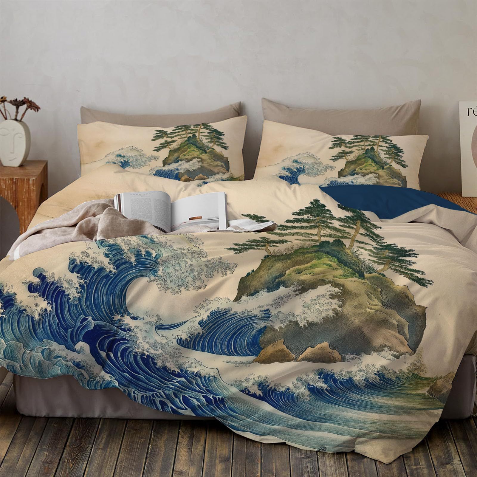 Japanese Style Waves Queen Duv - Duvet Cover Sets With Zipper review and price