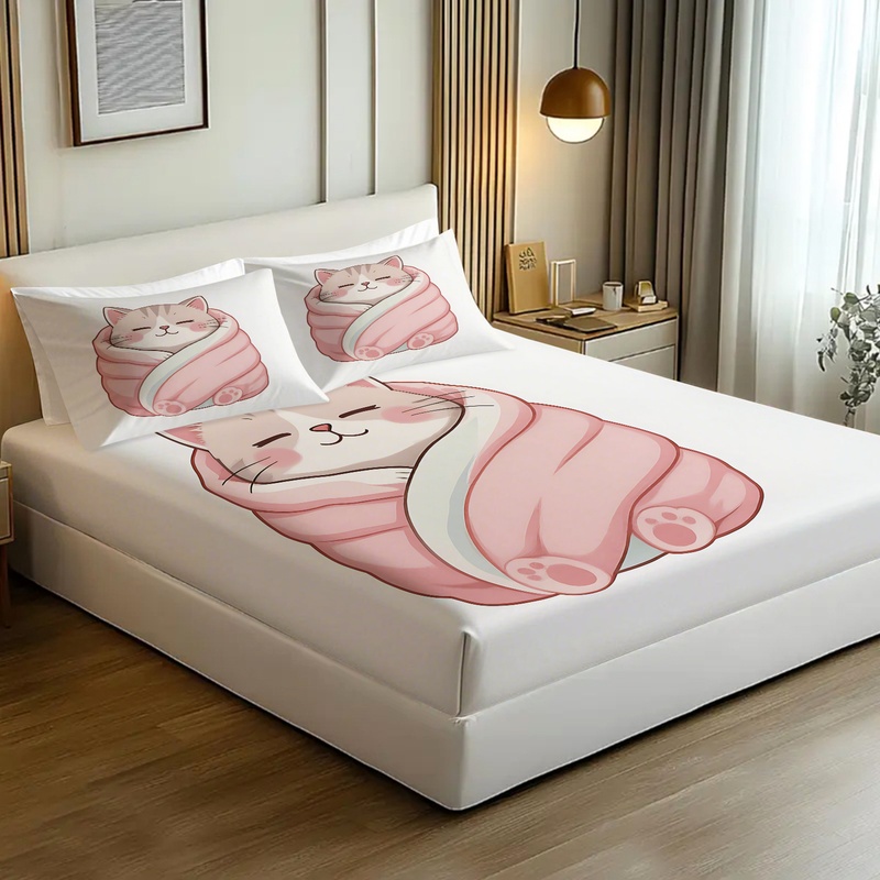 Cute Cat Print Fitted Sheet Se - Fitted Bed Sheets Deep Pocket review and price